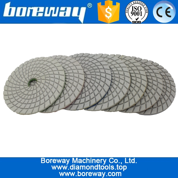 4inch 100mm 7 steps white sprial type wet use diamond polishing pads