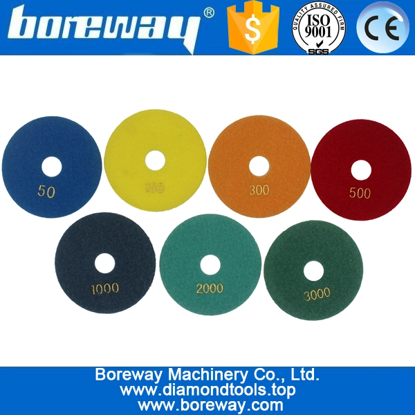 4inch 100 मिमी ग्रेनाइट संगमरमर कंक्रीट सिरेमिक के लिए 7 चरणों पीले वर्ग गीले उपयोग हीरा चमकाने पैड