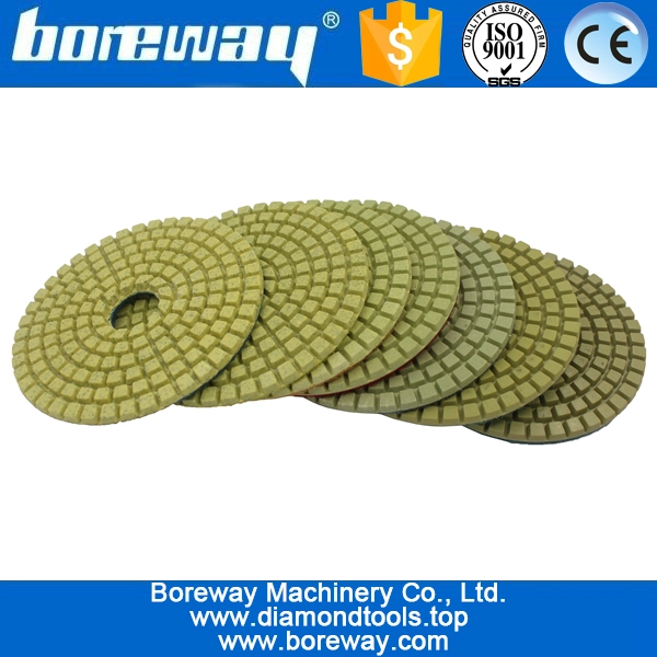 4inch 100 मिमी ग्रेनाइट संगमरमर कंक्रीट सिरेमिक के लिए 7 चरणों पीले वर्ग गीले उपयोग हीरा चमकाने पैड