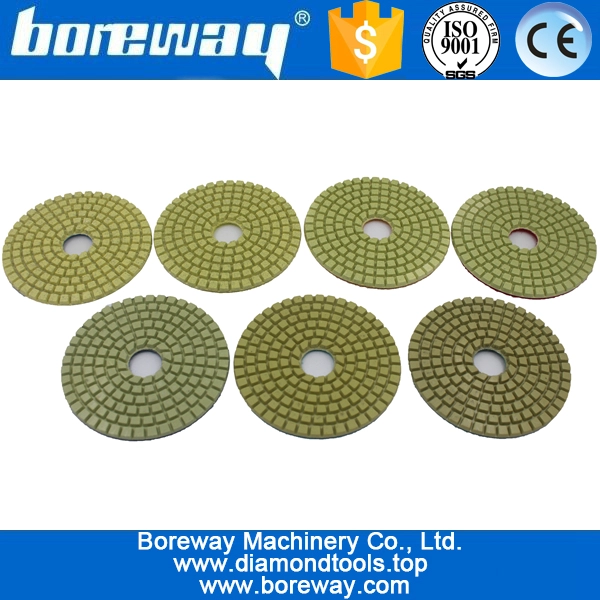 4inch 100 मिमी ग्रेनाइट संगमरमर कंक्रीट सिरेमिक के लिए 7 चरणों पीले वर्ग गीले उपयोग हीरा चमकाने पैड