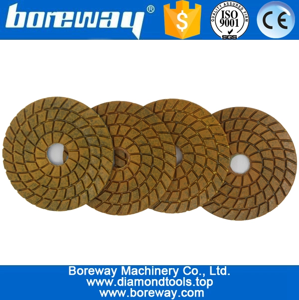 4inch 100mm 4段ウェット使用スパイラルブラウンダイヤモンド研磨パッド（石コンクリートセラミック用）