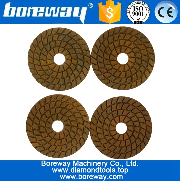 4inch 100mm 4段ウェット使用スパイラルブラウンダイヤモンド研磨パッド（石コンクリートセラミック用）