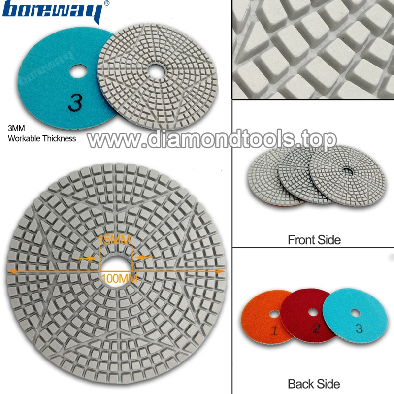 4inch 3-Steps Premium Diamond polimento Pads para mármore de pedra 3Pcs / Set