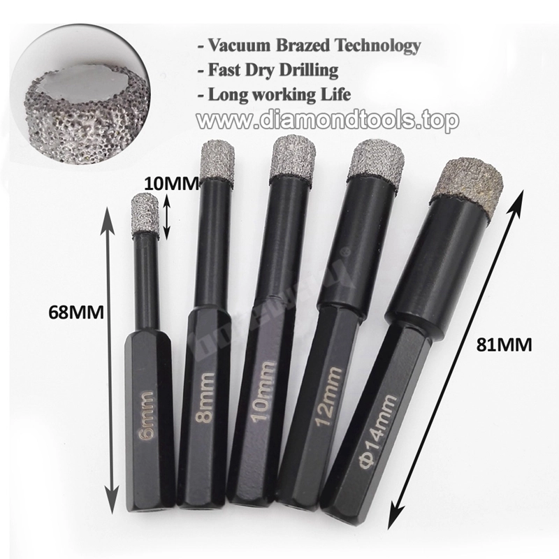 5個/ボックス六角シャンクまたはラウンドシャンク真空ろう付けダイヤモンドコアドリルビット用石セラミックタイルコンクリート