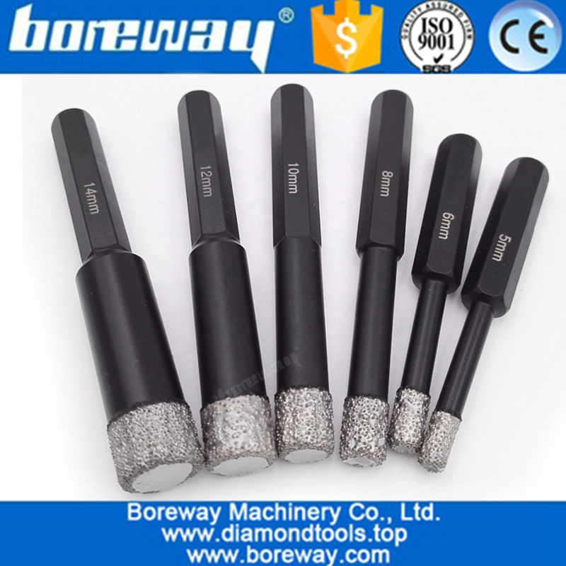 5mm-14mm Hex Shank Vacuum Brazed Diamond Drill Bits Dry Drilling nucleo Bit trapano sega Granito Marmo muratura