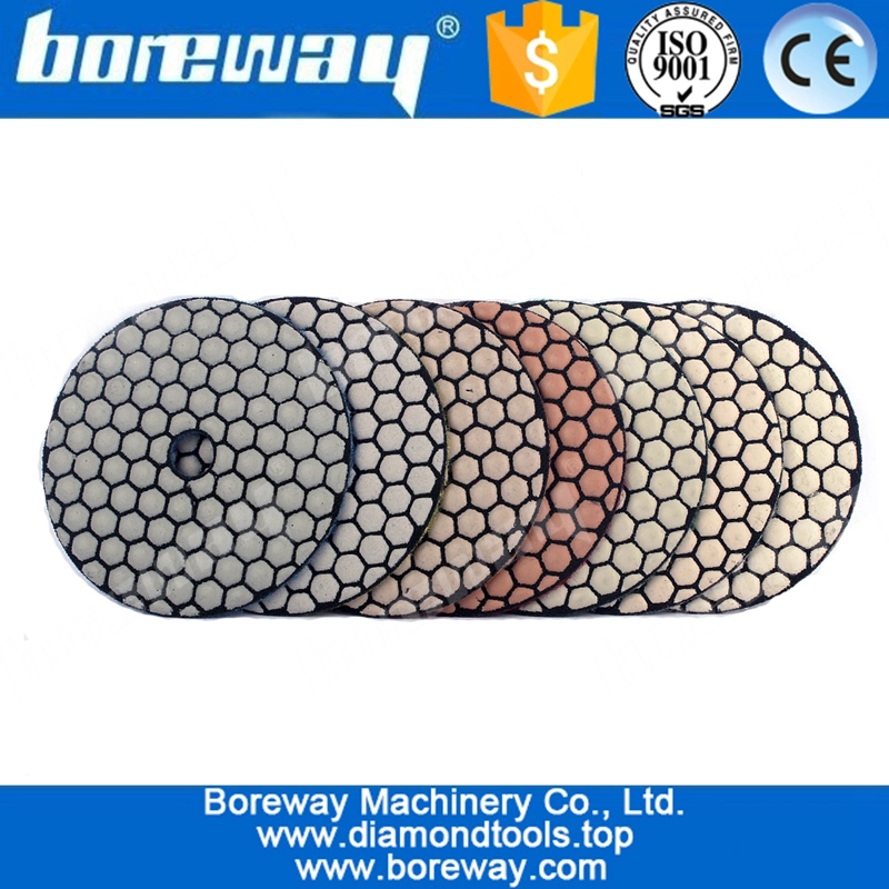 कंक्रीट संगमरमर ग्रेनाइट के लिए 7pcs 4 इंच डायमंड सूखी पॉलिश पैड हनीकॉम्ब आकार