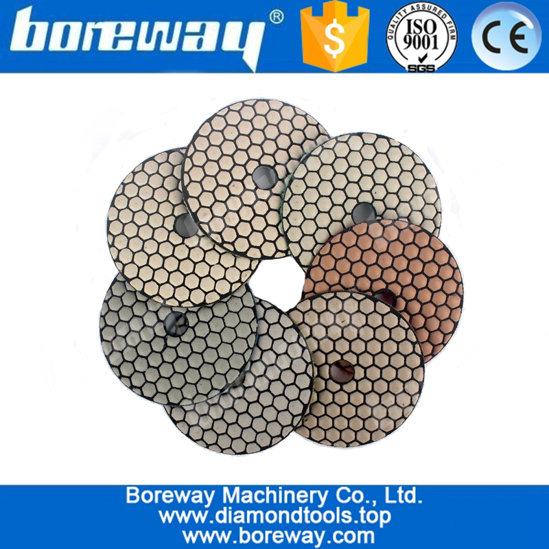 कंक्रीट संगमरमर ग्रेनाइट के लिए 7pcs 4 इंच डायमंड सूखी पॉलिश पैड हनीकॉम्ब आकार