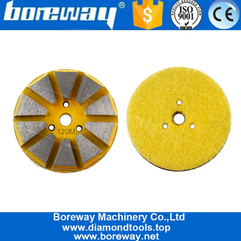 China Factory 3 Zoll 10 Segment Bodenschleifscheibe / Pads / Platte für Beton Terrazzo Schleifscheibe Haken und Schlaufe gesichert