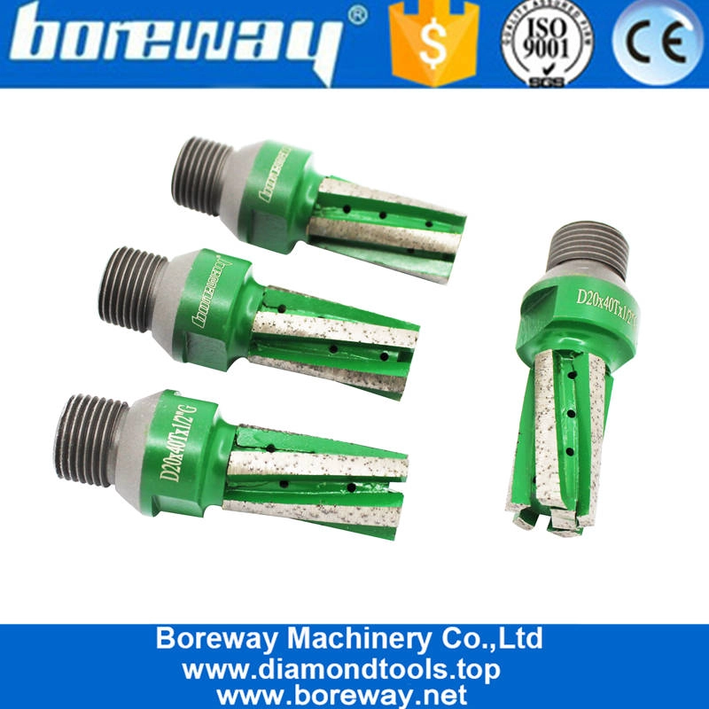 D20*40T*1/2"G Diamond Finger Drill CNC Router Bit With Bottom Segment For Slab Sink Hole Counter