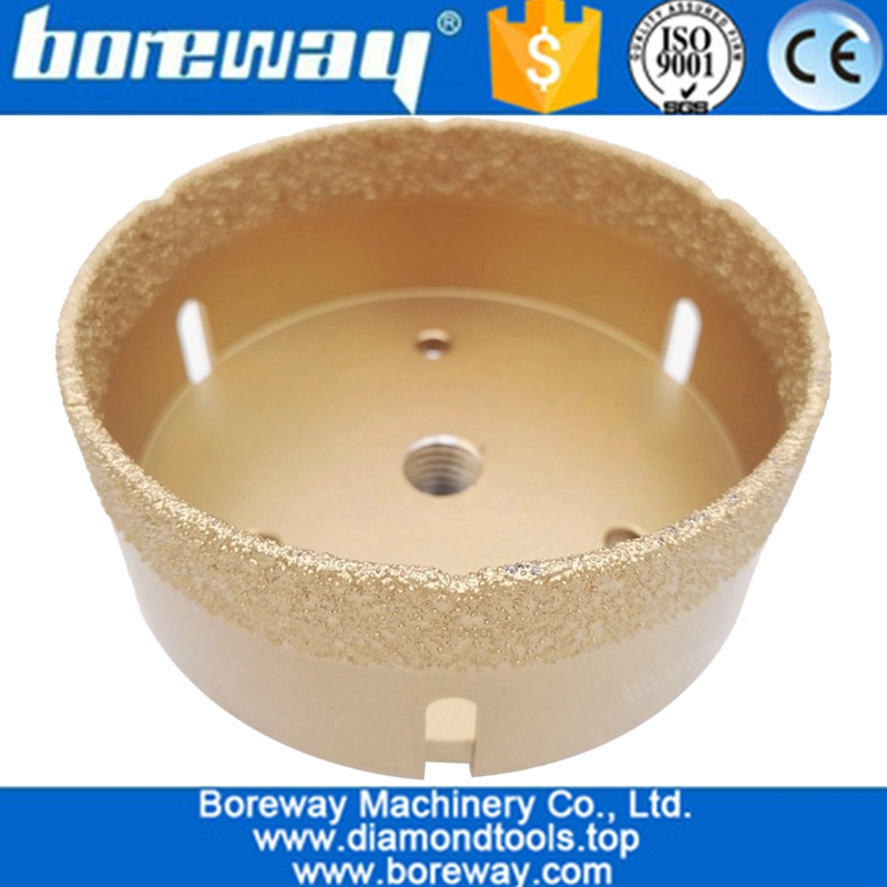 15 मिमी डायमंड ऊंचाई छेद के साथ Dia.100 मिमी वैक्यूम ब्रेज़्ड डायमंड ड्रिल कोर बिट्स M14 थ्रेड कनेक्शन ड्रिल बिट्स देखा