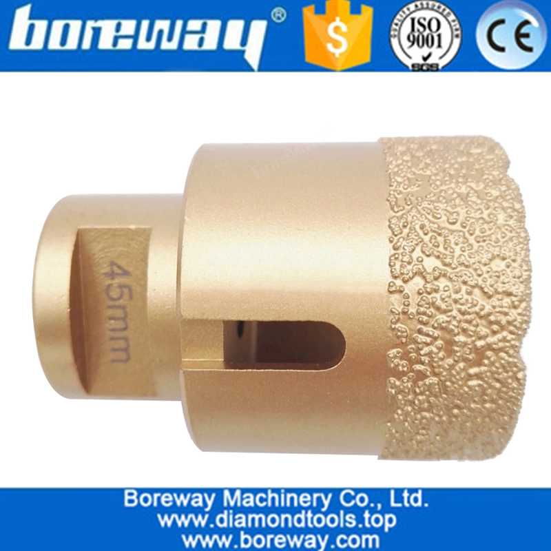 दीया। 45MM वैक्यूम ब्रेज़्ड डायमंड ड्रिल कोर बिट्स डायमंड होल ड्रिलिंग ग्रेनाइट संगमरमर सिरेमिक और अन्य पत्थर के लिए देखा गया