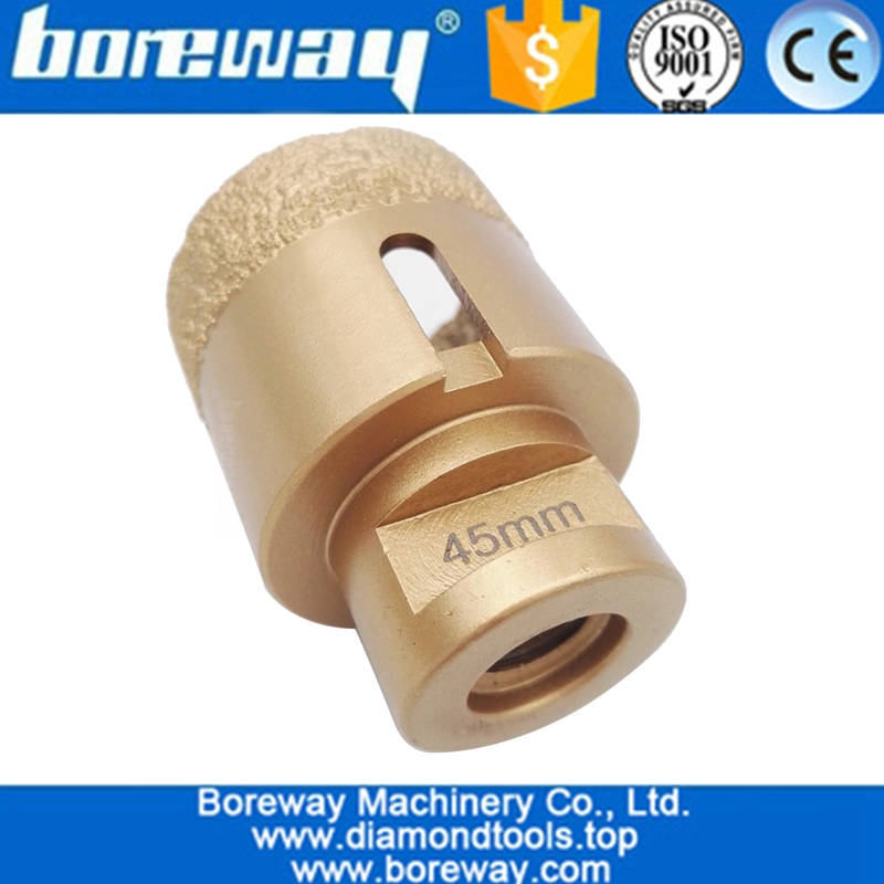 दीया। 45MM वैक्यूम ब्रेज़्ड डायमंड ड्रिल कोर बिट्स डायमंड होल ड्रिलिंग ग्रेनाइट संगमरमर सिरेमिक और अन्य पत्थर के लिए देखा गया