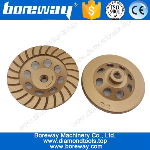 Golden yellow D125*M14 Corrugated segment hot press and sinter diamond cup grinding wheels for grinding stone and concrete