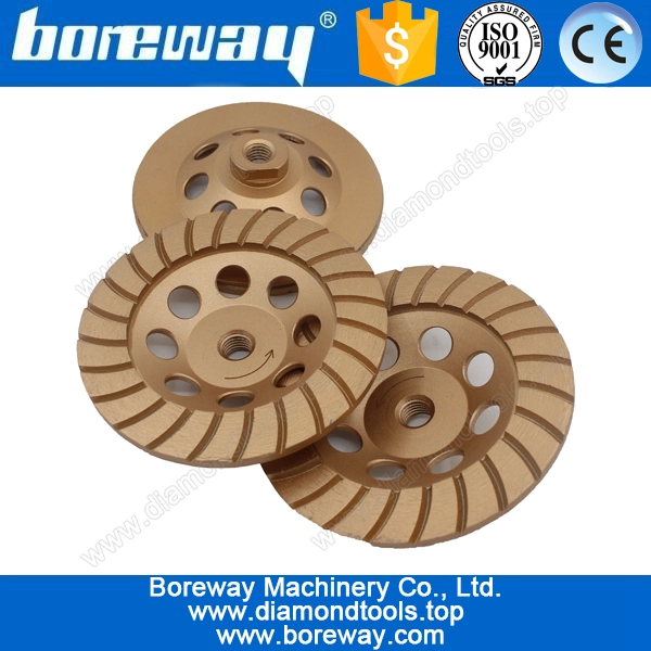 Golden yellow D125*M14 Corrugated segment hot press and sinter diamond cup grinding wheels for grinding stone and concrete