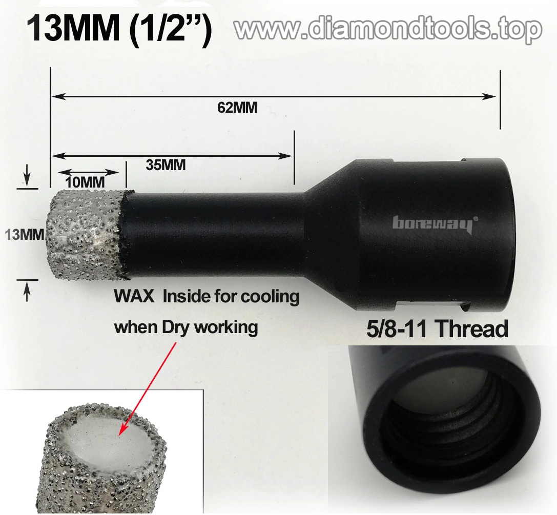 Ｄia.16mm Vacuum Brazed Diamond Drill Bits with 5/8"-11 Threaded connection for stone  Masonry brick glass