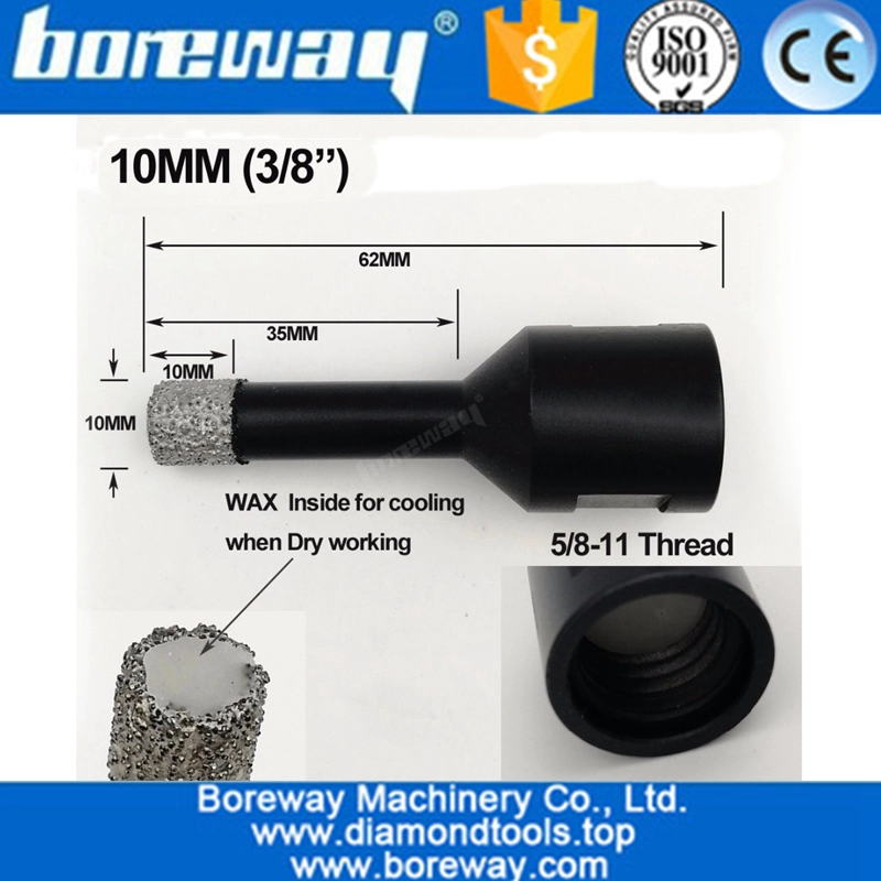 Ｄia.16mm Vacuum Brazed Diamond Drill Bits with 5/8"-11 Threaded connection for stone  Masonry brick glass