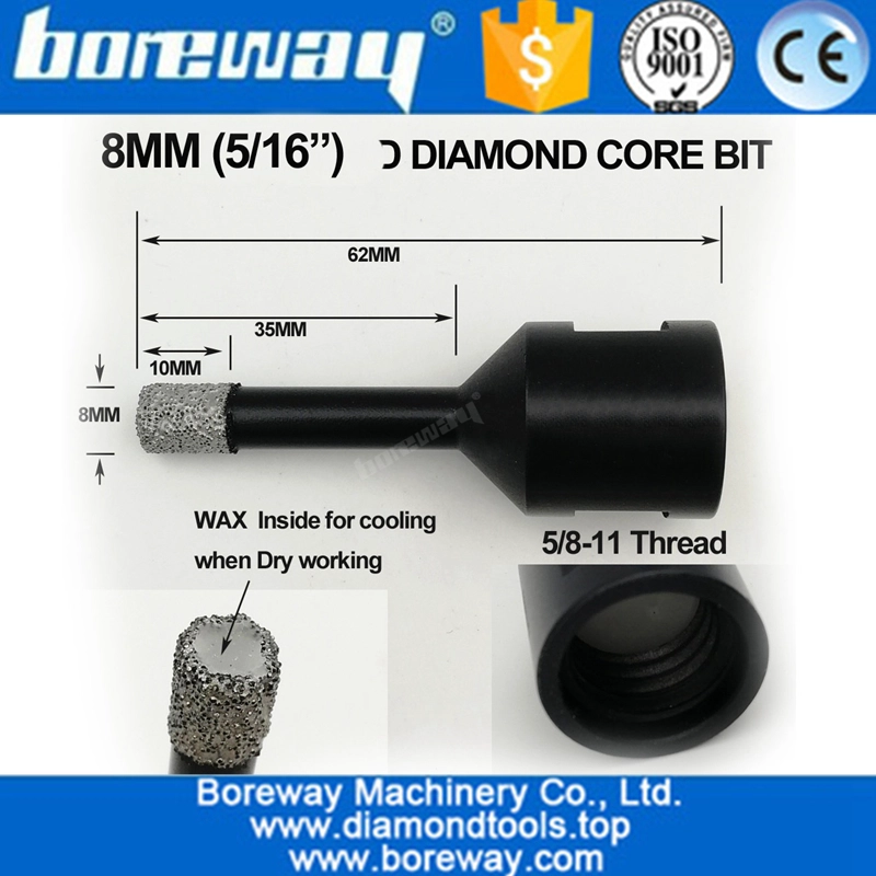 Ｄia.16mm Vacuum Brazed Diamond Drill Bits with 5/8"-11 Threaded connection for stone  Masonry brick glass