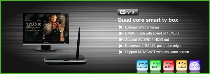 Quad Core TV Box Mail-400 GPU Bluetooth 4.0 RK3188 Live Streaming Box CS918
