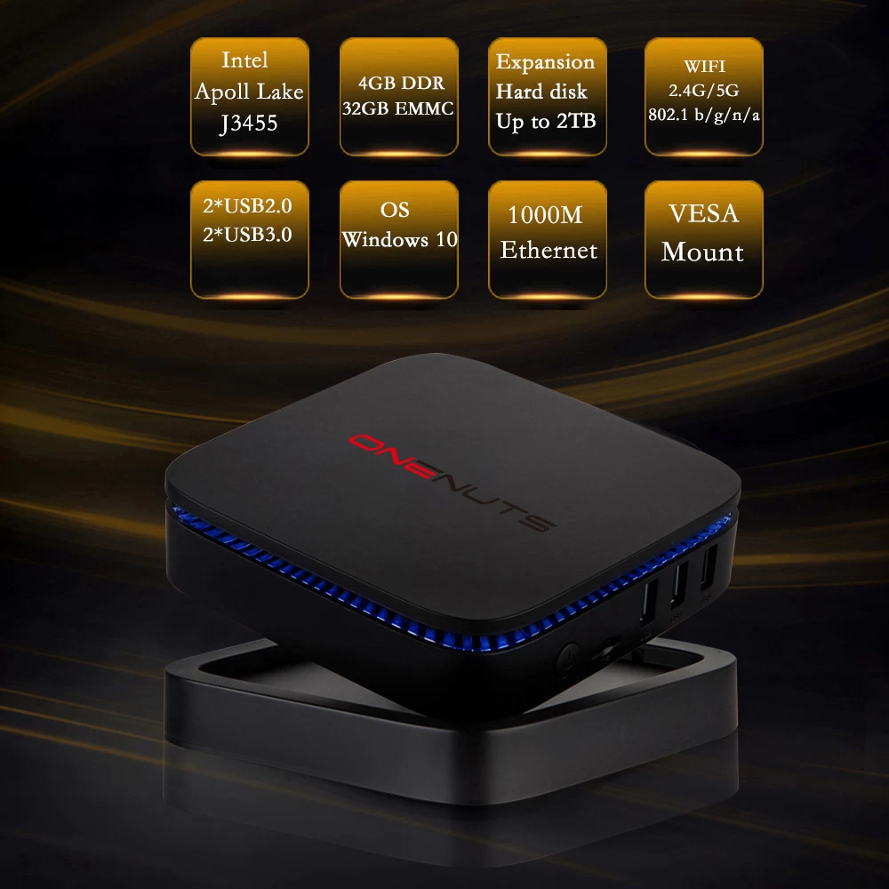 Onenuts Nut 4 Intel Windows 10 Mini PC Intel Core Apollo Lake Celeron J3455 4G DDR 32G EMMC Dual Band WiFi Gigabit LAN Mini PC