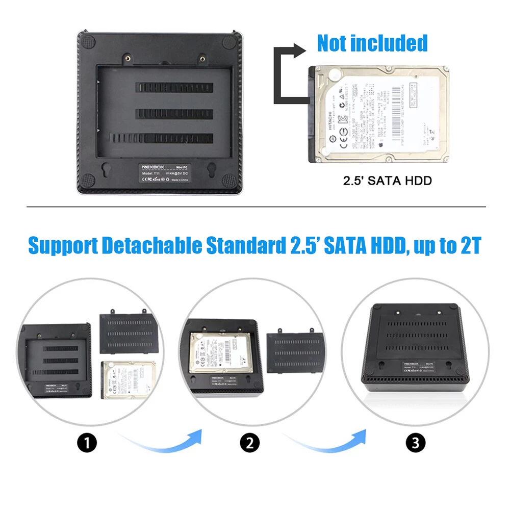 Intel Cherry trail Z8350 Quad Core Windows 10 Mini PC Support Detachable Standard 2.5' SATA HDD UP To 2T Support Dual Display