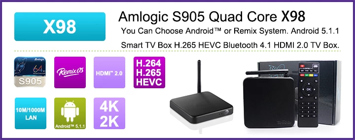 2G+32G Amlogic S905 TV Box Remix OS Supported Google Internet TV Box Quad Core X98(Remix)