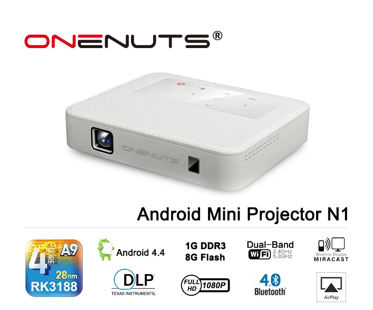 Rockchip RK3188 Quad Core  Android 4.4 Mini Smart Portable HD DLP Projector Dual-Band WiFi Built-in Speaker