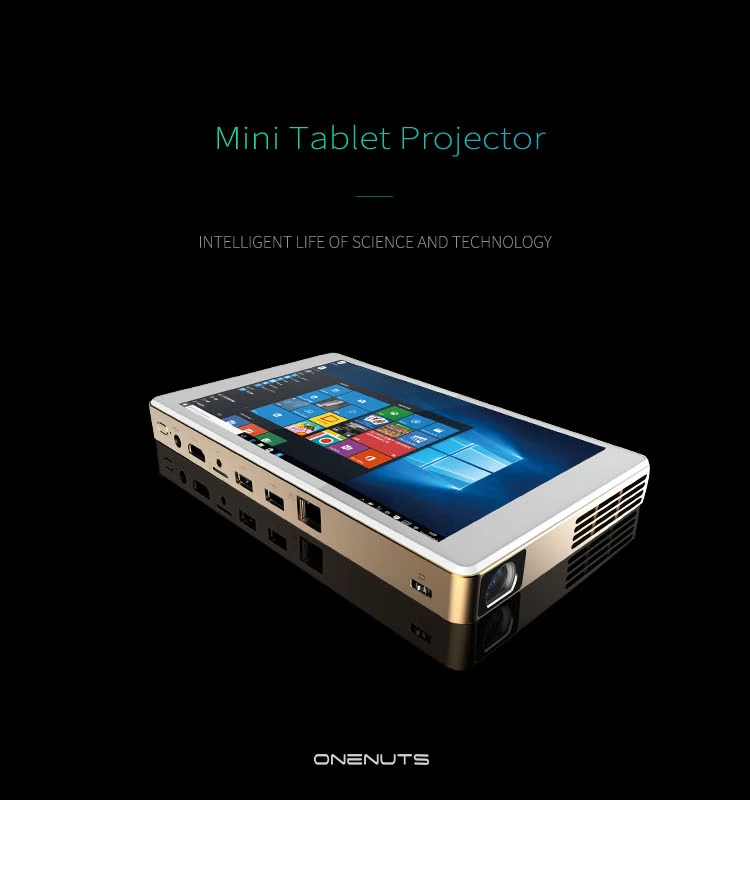 Windows 10 Projector, World First Mini PC 2 in 1, Mini PC Protable Tablet Projector Onenuts T1