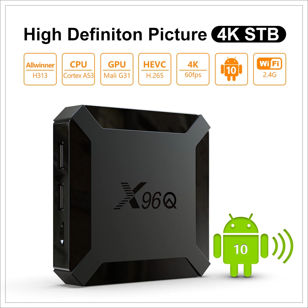 Android 10 Allwinner Quad Core H313 Multi-Core G31 GPU X96Q TV Box