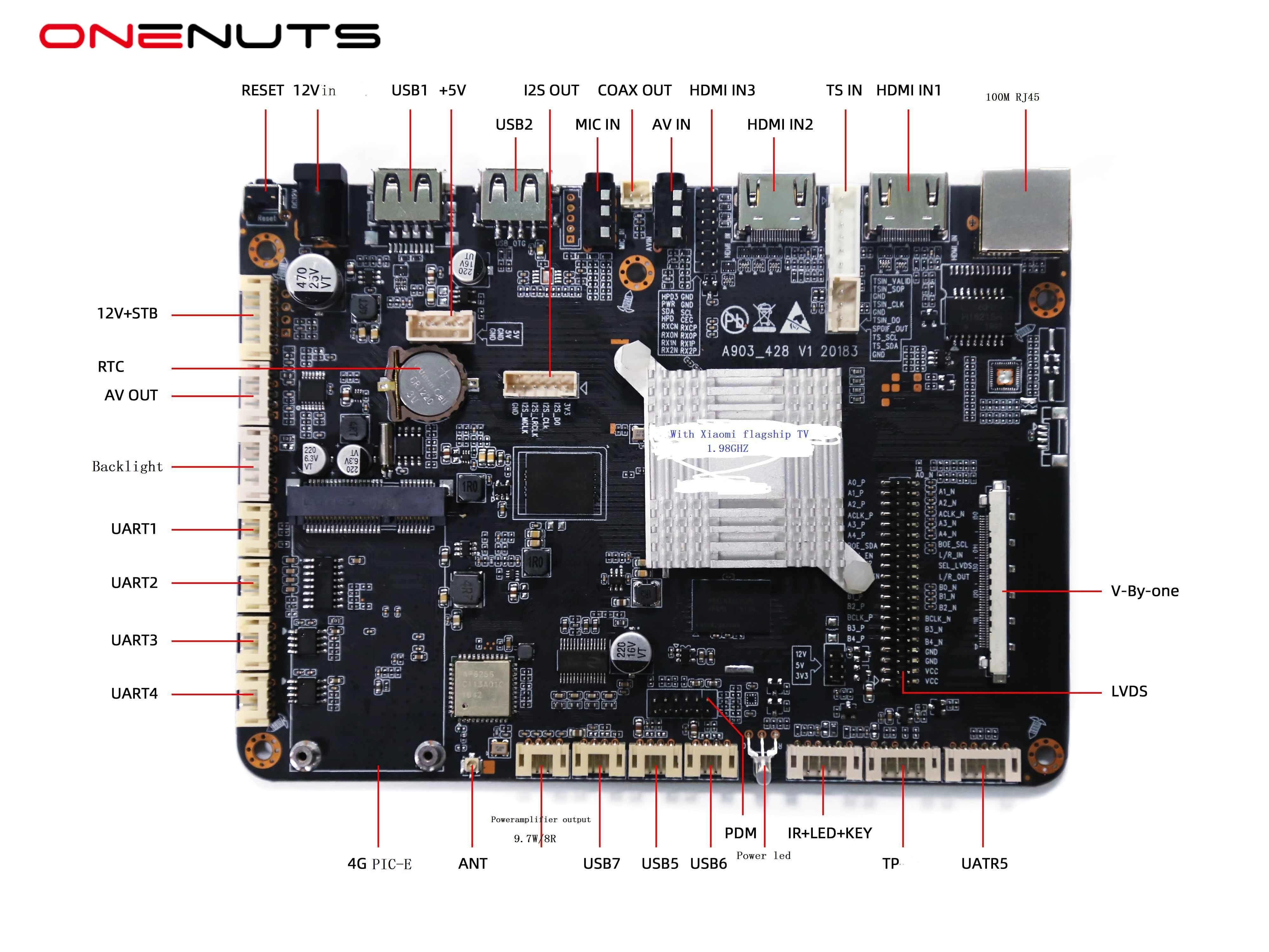 Amlogic T972 Multimedia Network Player-LCD Driver integrated board