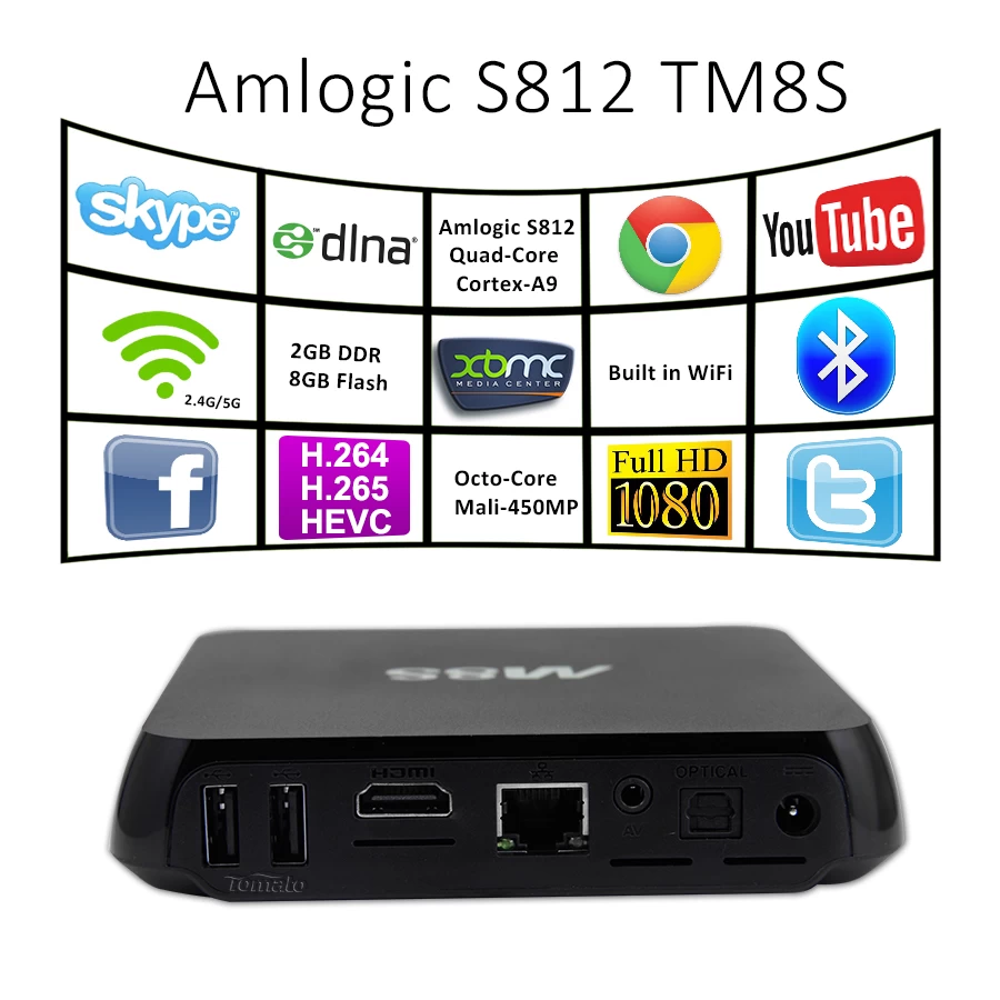 4 K Media Player le premier S812 Amlogic Quad Core Smart TV Box décoder entièrement les deux H264 et 265 TM8S