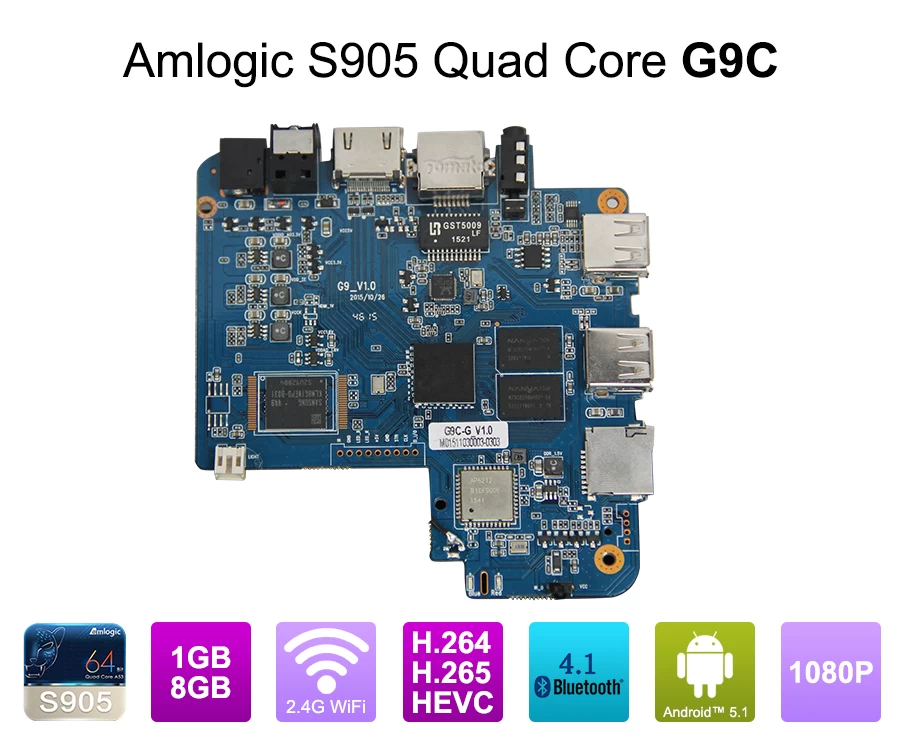 Amlogic S905 Android TV Box 4K2K Ultra HD Mali-450 До 750 МГц Android 5.1 Lollipop Quad Core Full Media Player G9C