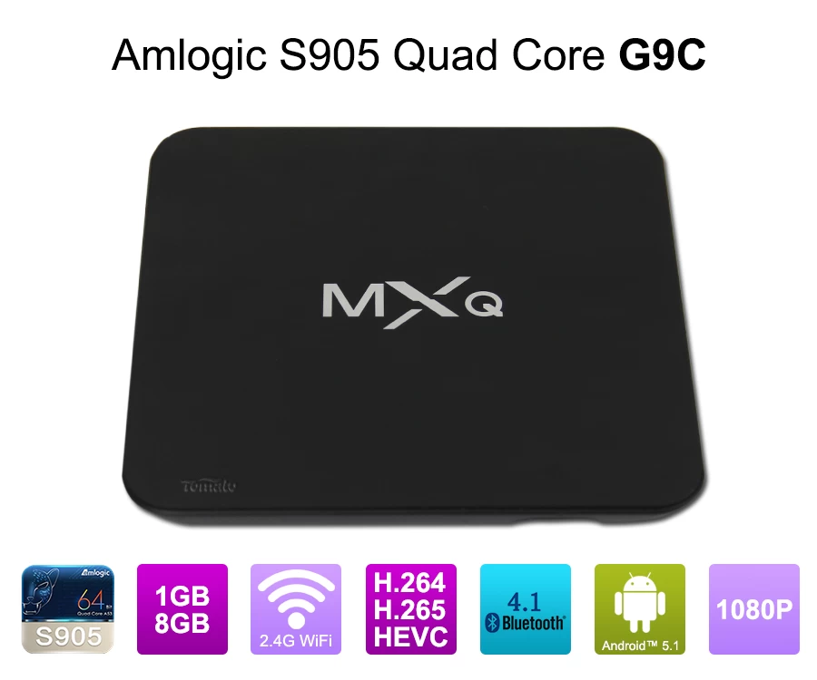 Amlogic S905 Android TV Box 4K2K Ultra HD Mali-450 Fino a 750 Mhz Android 5.1 Lollipop Quad Core Lettore multimediale completo G9C