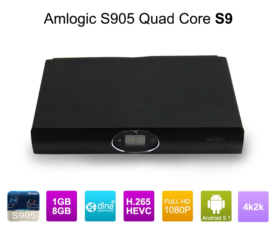 AMLogic S905 Quad Core Android 5.1 Lollipop 1 8 4 K 2 K UHD sortie Media Player S9