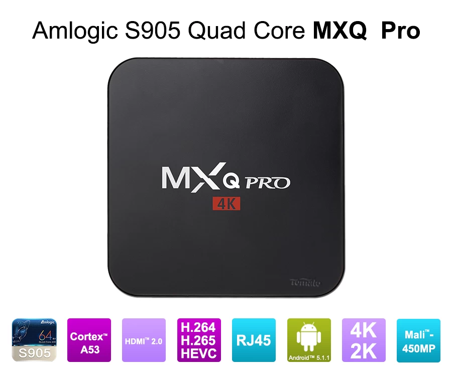 Lolipop 5.1 Android OS Amlogic S905 TV Box quadricœur 4K2K 1 G + 8G Media Player Kodi16.1 Quad Core TV-Box MXQ Pro