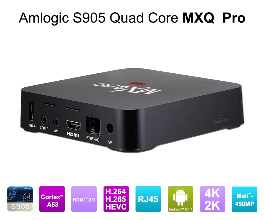 Lolipop 5.1 Android OS Amlogic S905 TV Box quadricœur 4K2K 1 G + 8G Media Player Kodi16.1 Quad Core TV-Box MXQ Pro