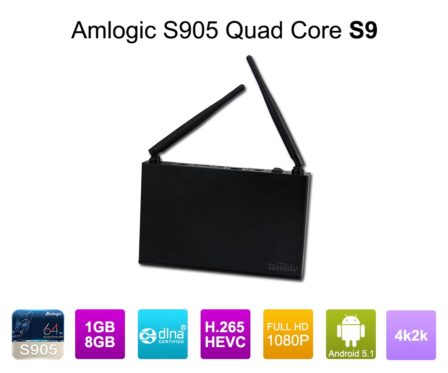 Android 5.1 Quad Core Cortex A53 Amlogic S905 Lollipop TV Box S9 smart tv-box