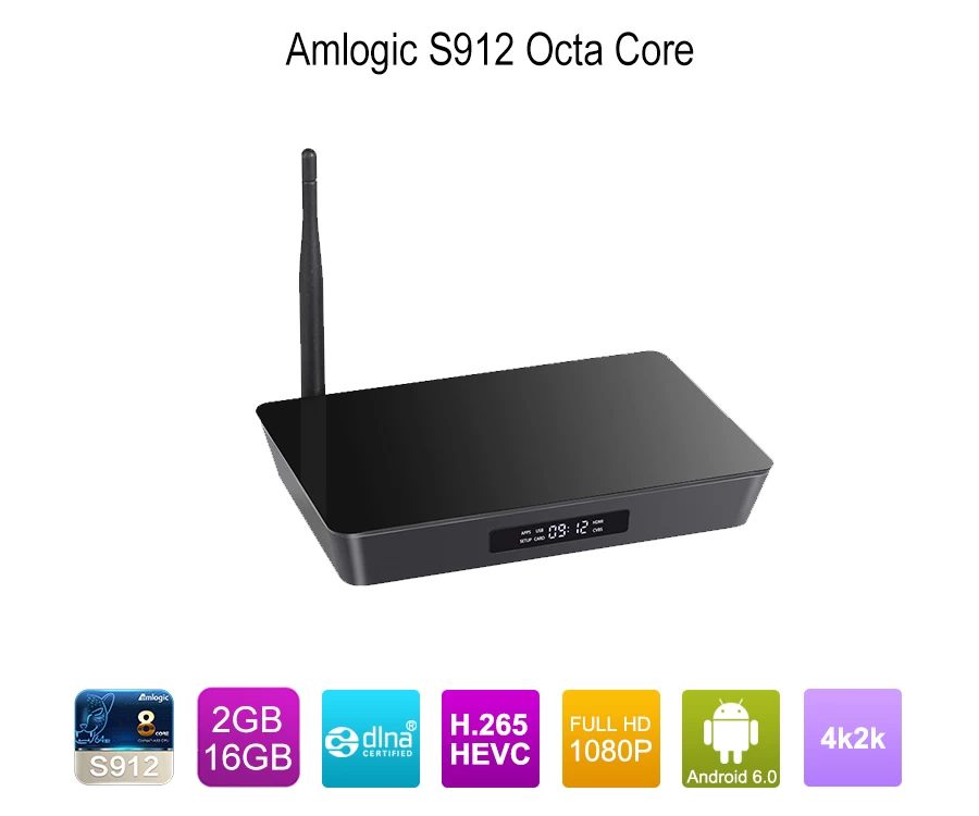 Android Box Amlogic S912 Octa Core Android 6.0 Smart TV Box Lettore multimediale in streaming 4K Ultra HD completamente caricato