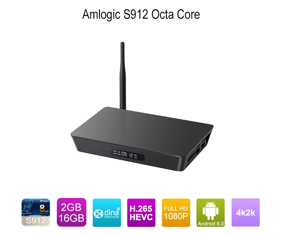 Android Box Amlogic S912 Octa Core Android 6.0 Smart TV Box محمل بالكامل 4K Ultra HD Internet Streaming Media Player