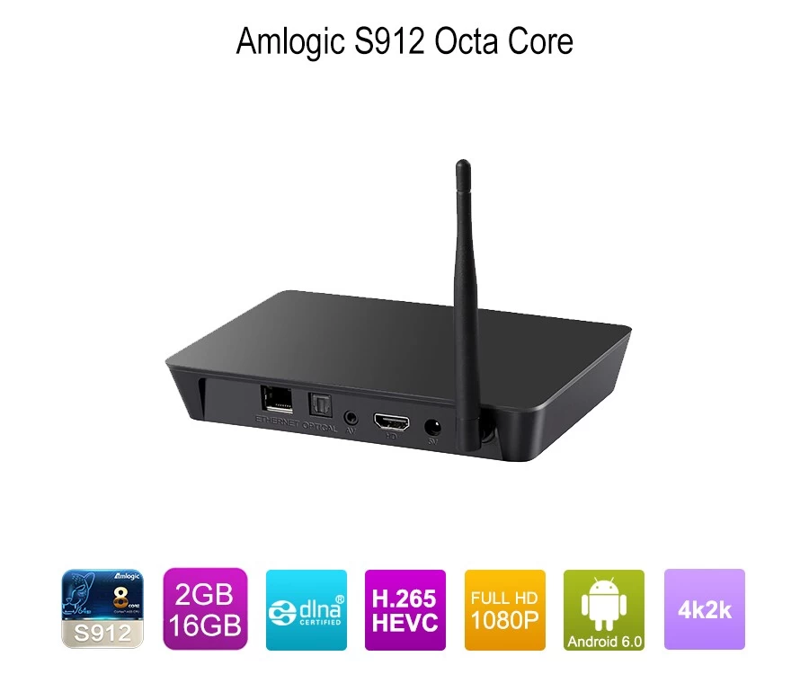 Android Box Amlogic S912 Octa Core Android 6.0 Smart TV Box entièrement chargé 4K Ultra HD Internet Streaming Media Player