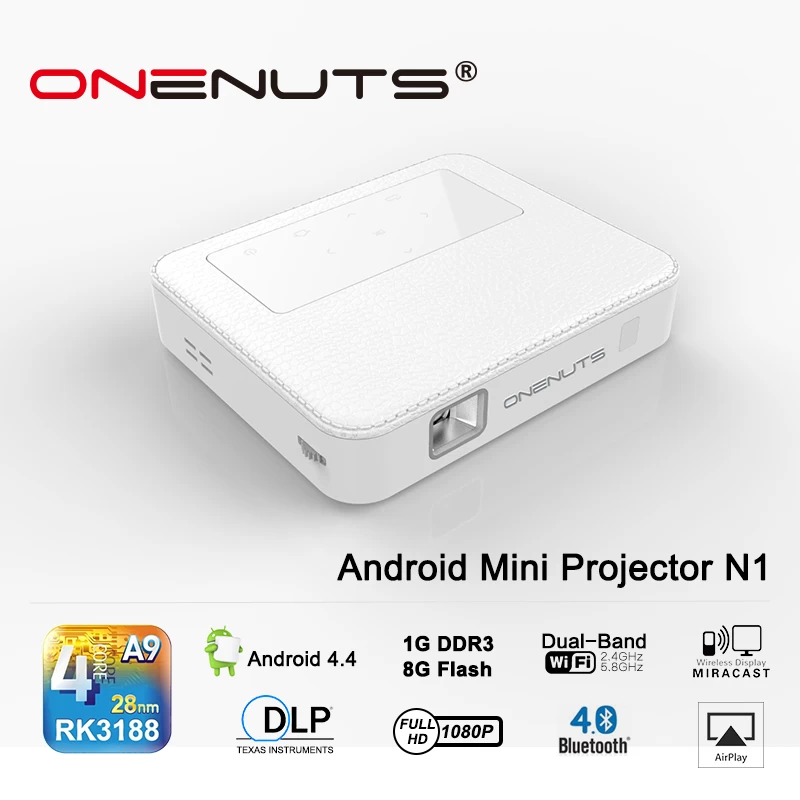 Rockchip RK3188 Quad Core Android 4.4 Mini Smart Portable HD DLP Projector Dual-Band WiFi Built-in Speaker