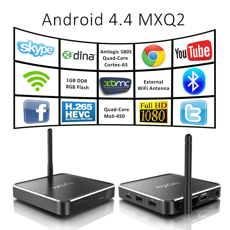 Android TV Box Aluminiumlegierung Gehäuse XBMC 265 Decodierung MXQ2 Android 4.4 tv Box MXQ2