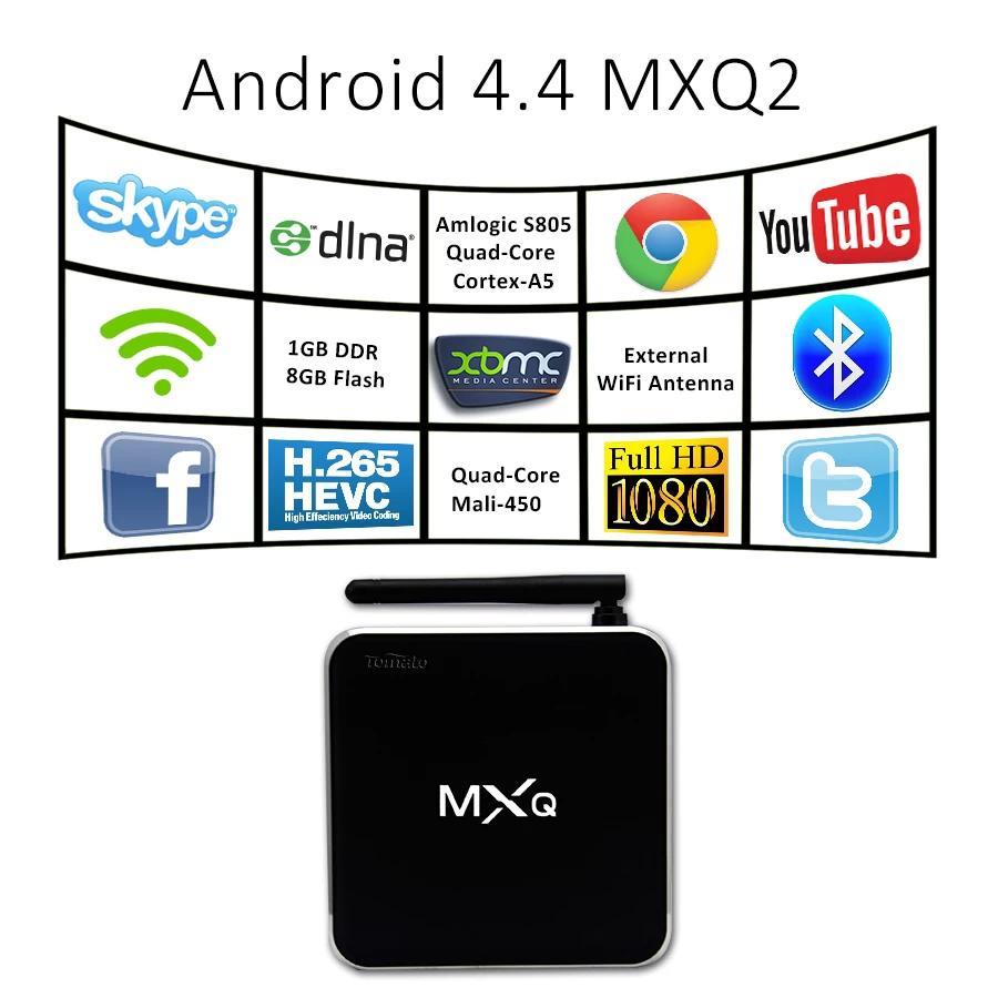 안 드 로이드 TV 박스 알루미늄 합금 케이싱 XBMC H.265 디코딩 MXQ2 안 드 로이드 4.4 tv 박스 MXQ2
