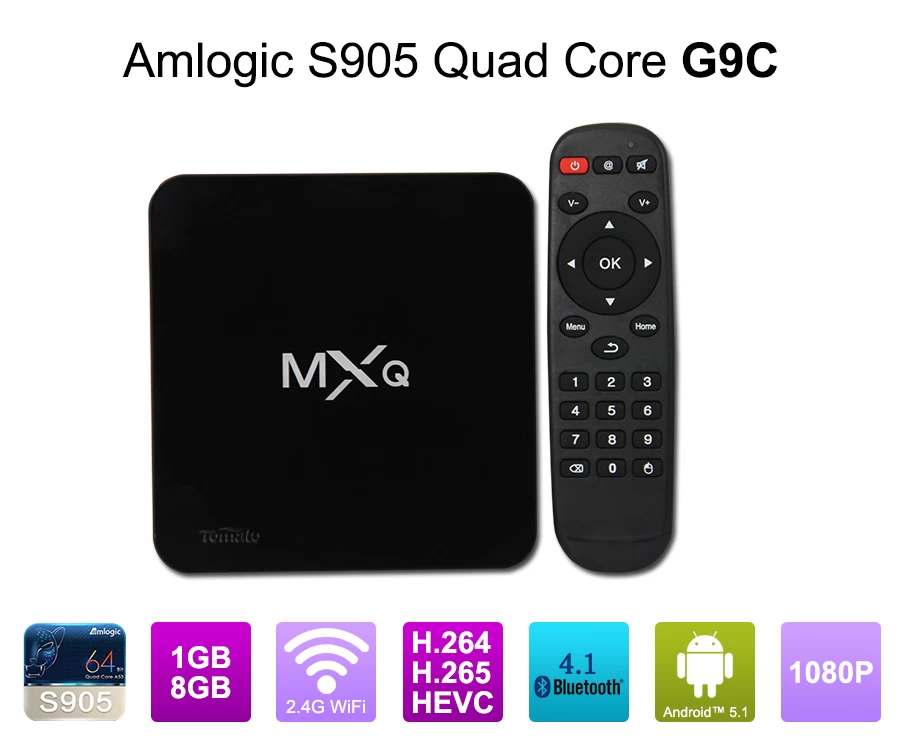 안 드 로이드 TV 박스 쿼드 코어 S905 칩셋 1 G 램 8 G ROM 안 드 로이드 5.1 Amlogic S905 쿼드 코어 64 비트 피 질-A53 2.0 g h z G9C까지