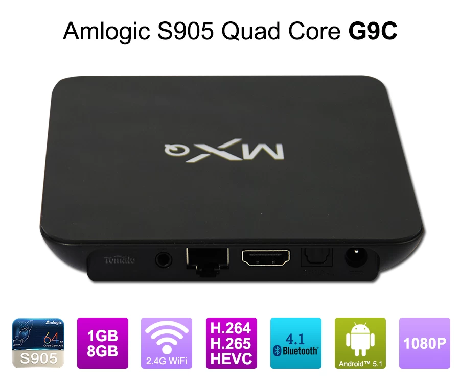Android TV Box Quad Core S905 Chipsatz 1G RAM 8 G-ROM Android 5.1 Amlogic S905 Quad-Core 64-Bit-Cortex-A53 bis zu 2,0 GHz G9C