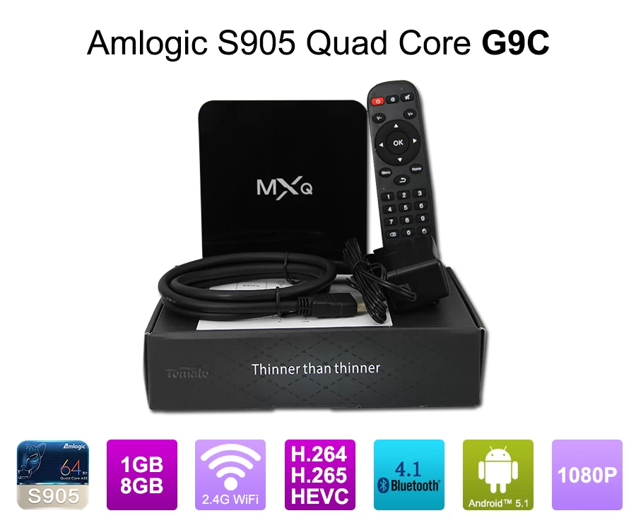 Android TV Box Quad Core S905 Chipset 1G RAM 8 G ROM Android 5.1 Amlogic S905 Quad-Core 64 bits Cortex-A53 jusqu'à 2,0 GHz G9C