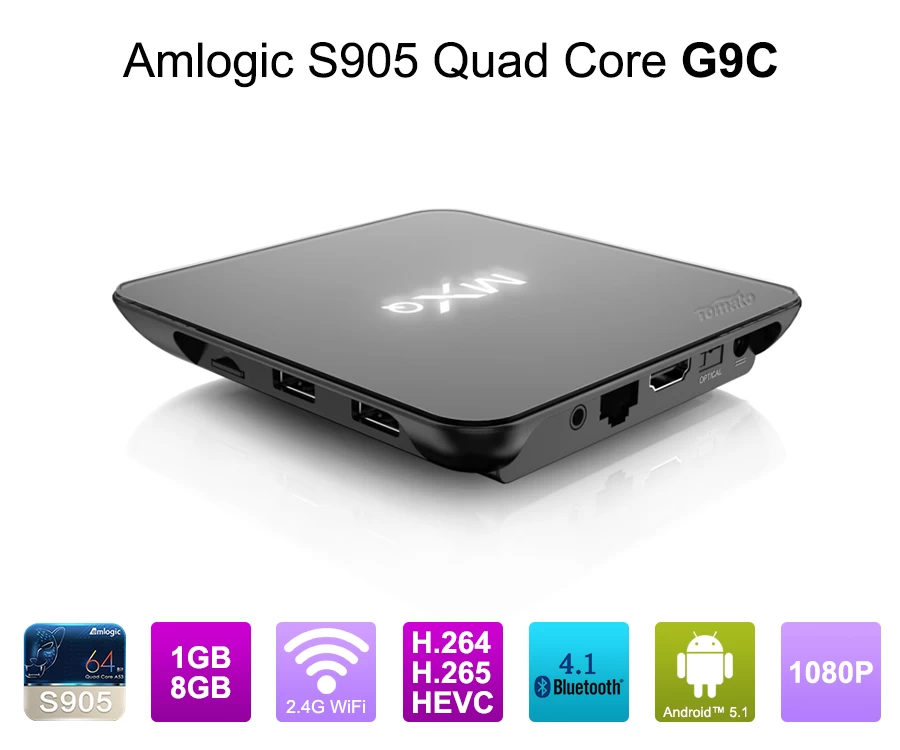 안 드 로이드 TV 박스 쿼드 코어 S905 칩셋 1 G 램 8 G ROM 안 드 로이드 5.1 Amlogic S905 쿼드 코어 64 비트 피 질-A53 2.0 g h z G9C까지
