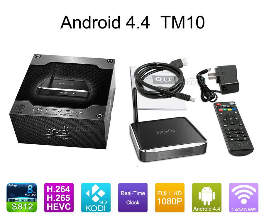الروبوت التلفزيون رباعية النوى دعم Bluetooth™ 4.0 Android™ 4.4 كيتكات جوجل الروبوت 4.4 التلفزيون مربع TM10
