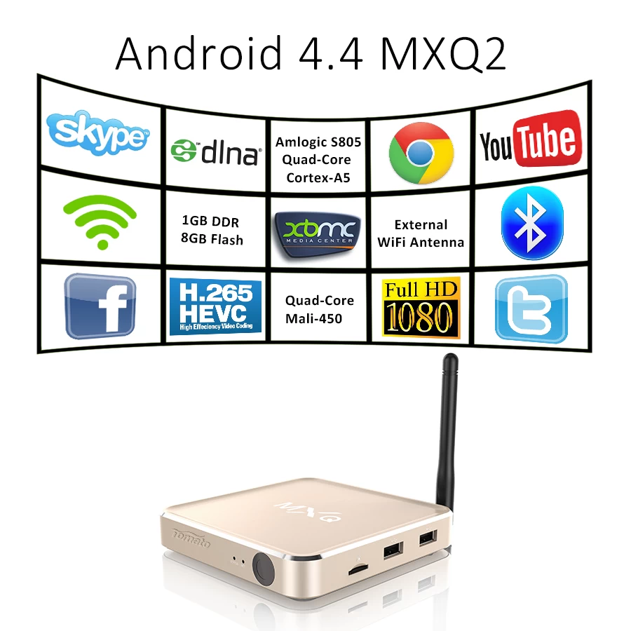 مشغل الموسيقى الصوت رباعي الإنترنت S805 أملوجيك التلفزيون MXQ2 مربع
