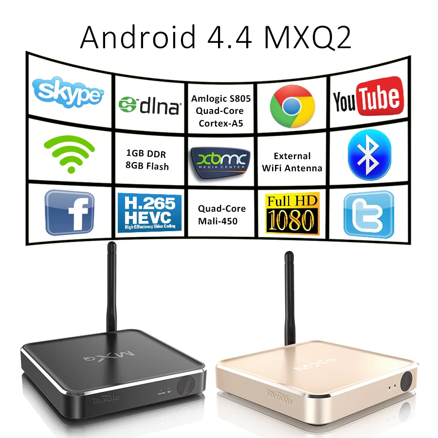 مشغل الموسيقى الصوت رباعي الإنترنت S805 أملوجيك التلفزيون MXQ2 مربع