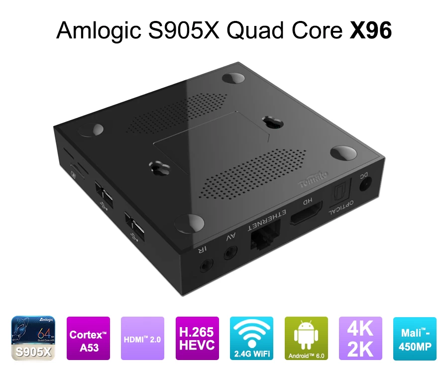 最新晨 S905X 电视盒 Android 6.0 OS 晨 S905X 电视盒四核心奥特电视盒 VP9 H.265 智能电视盒 X 96